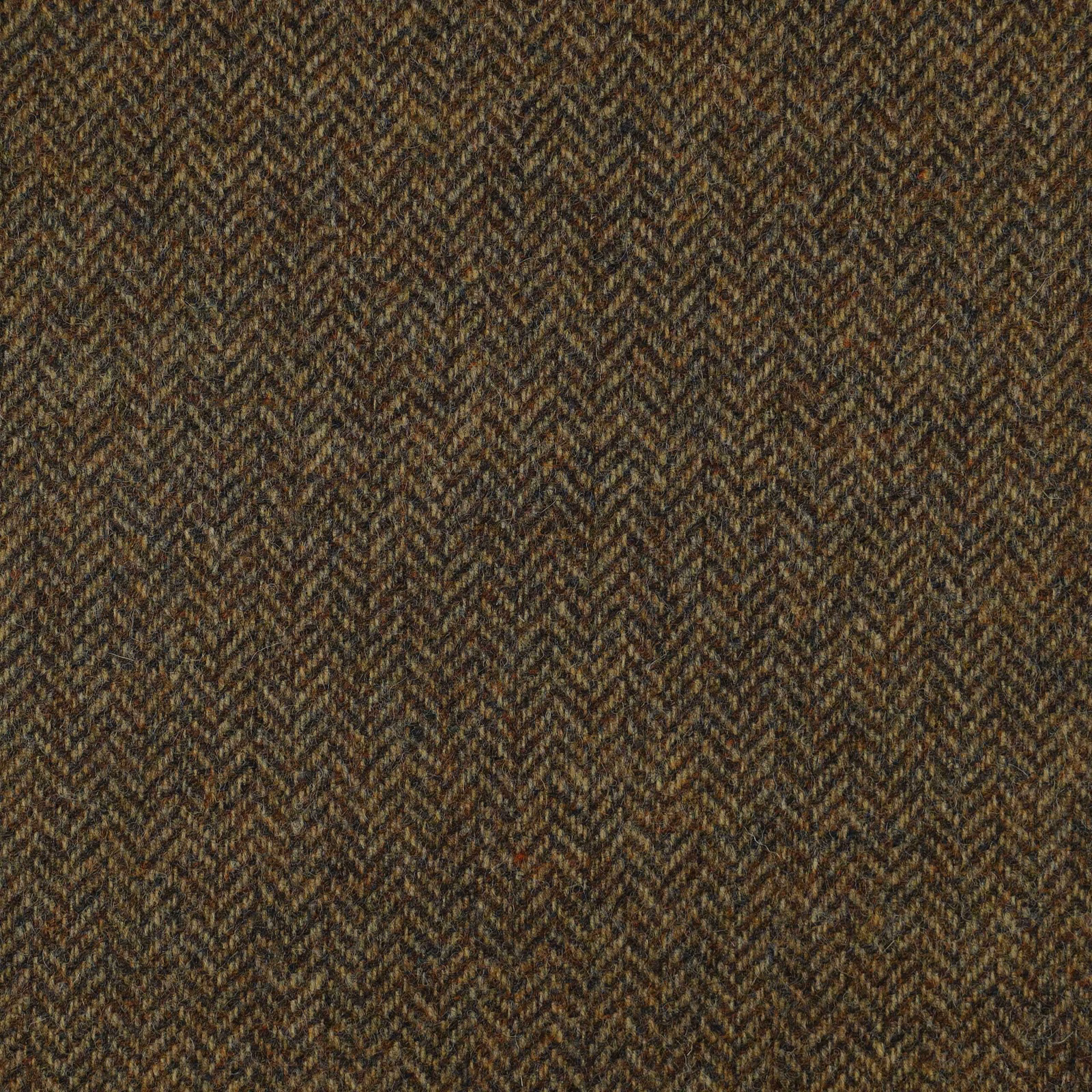 Warm brown herringbone weave with charcoal, olive and golden flecks