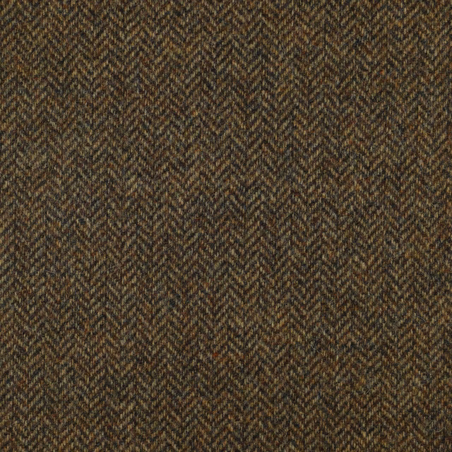 Warm brown herringbone weave with charcoal, olive and golden flecks