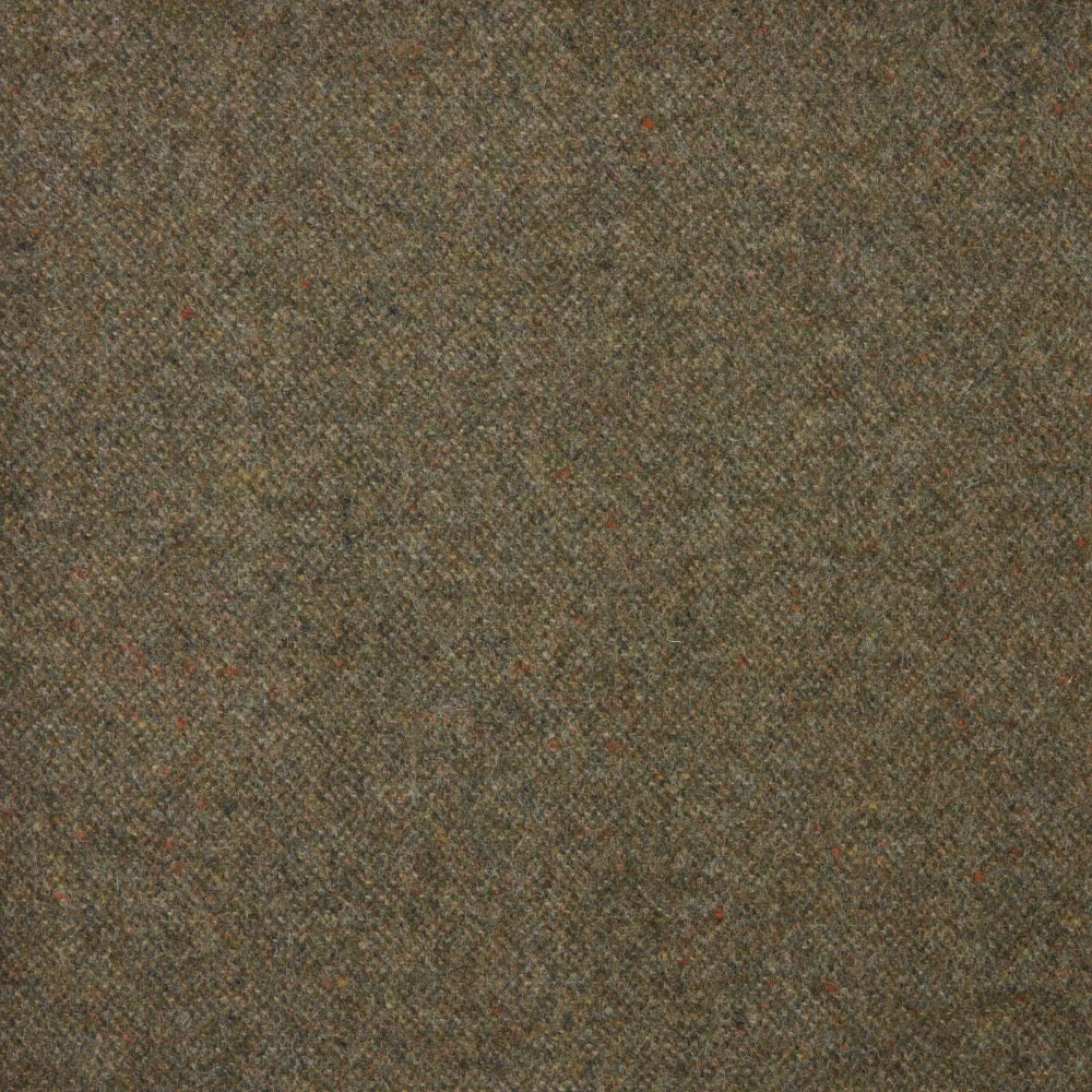 Mottled fern-olive woven fabric with brown depth and tiny red flecks