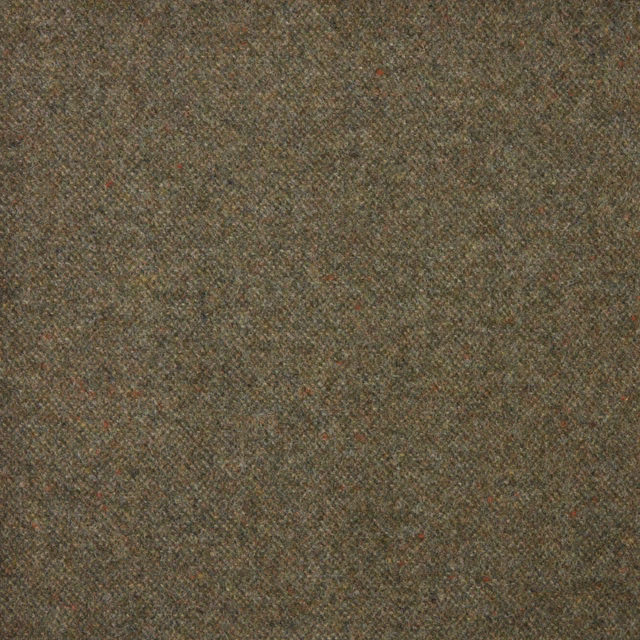 Mottled fern-olive woven fabric with brown depth and tiny red flecks