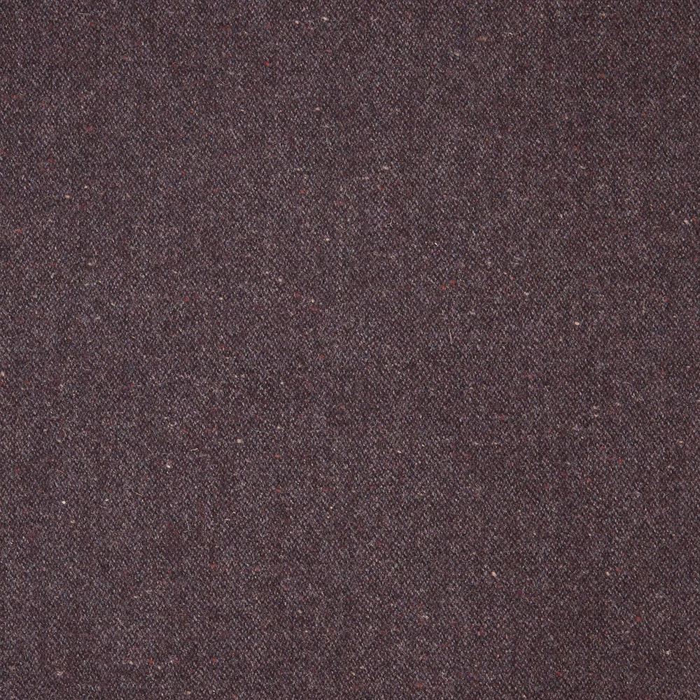 Close-up of dark plum-brown heathered fabric with a fine, peppered weave