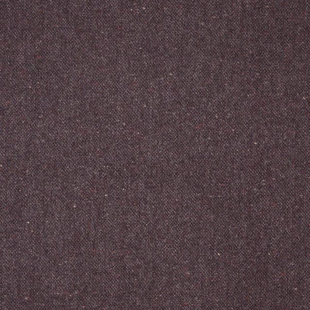 Close-up of dark plum-brown heathered fabric with a fine, peppered weave