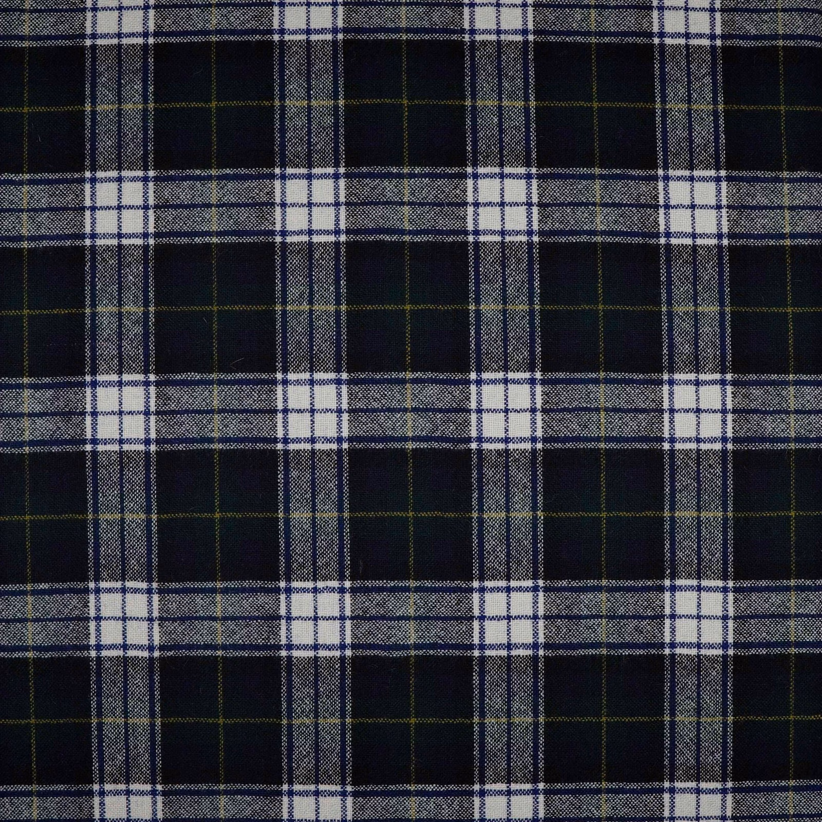 Deep navy plaid with pale grey crossings and fine olive pinstripes