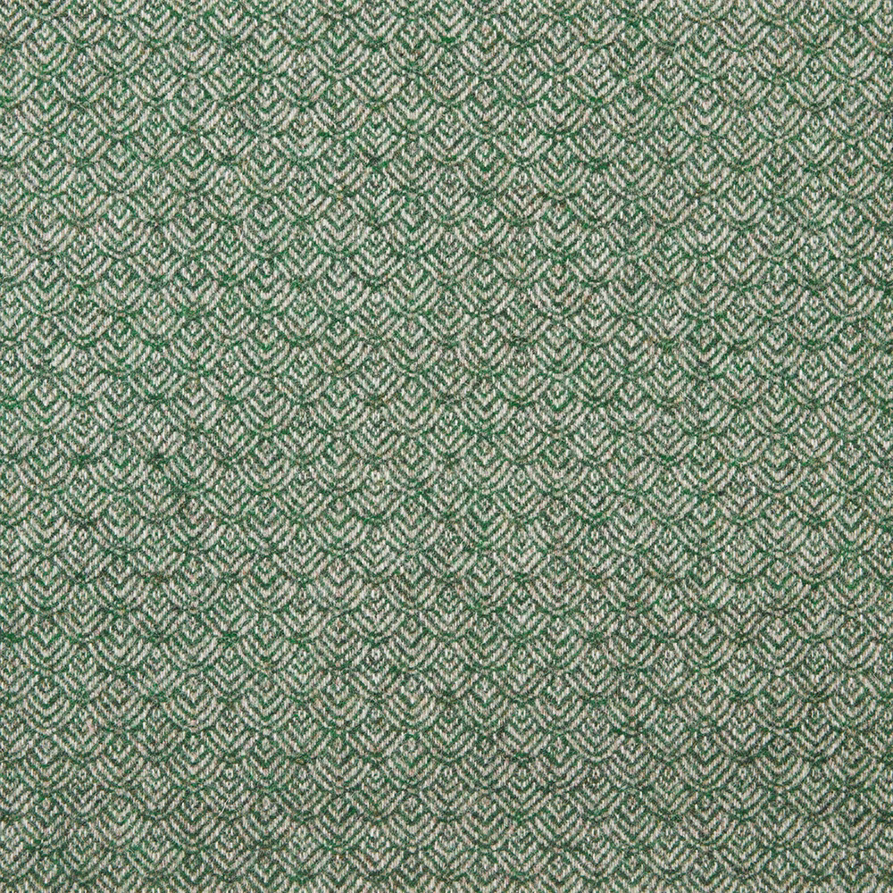Muted forest-green fabric with a small cream chevron geometric weave and nubby texture