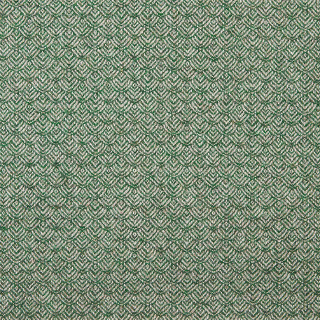 Muted forest-green fabric with a small cream chevron geometric weave and nubby texture