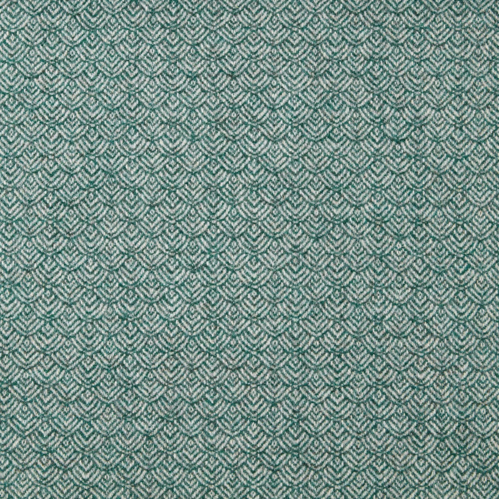 Cool teal woven fabric with tiny pale nested chevron motifs and softly textured surface