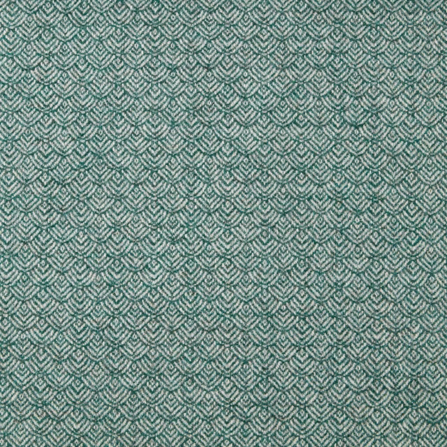 Cool teal woven fabric with tiny pale nested chevron motifs and softly textured surface