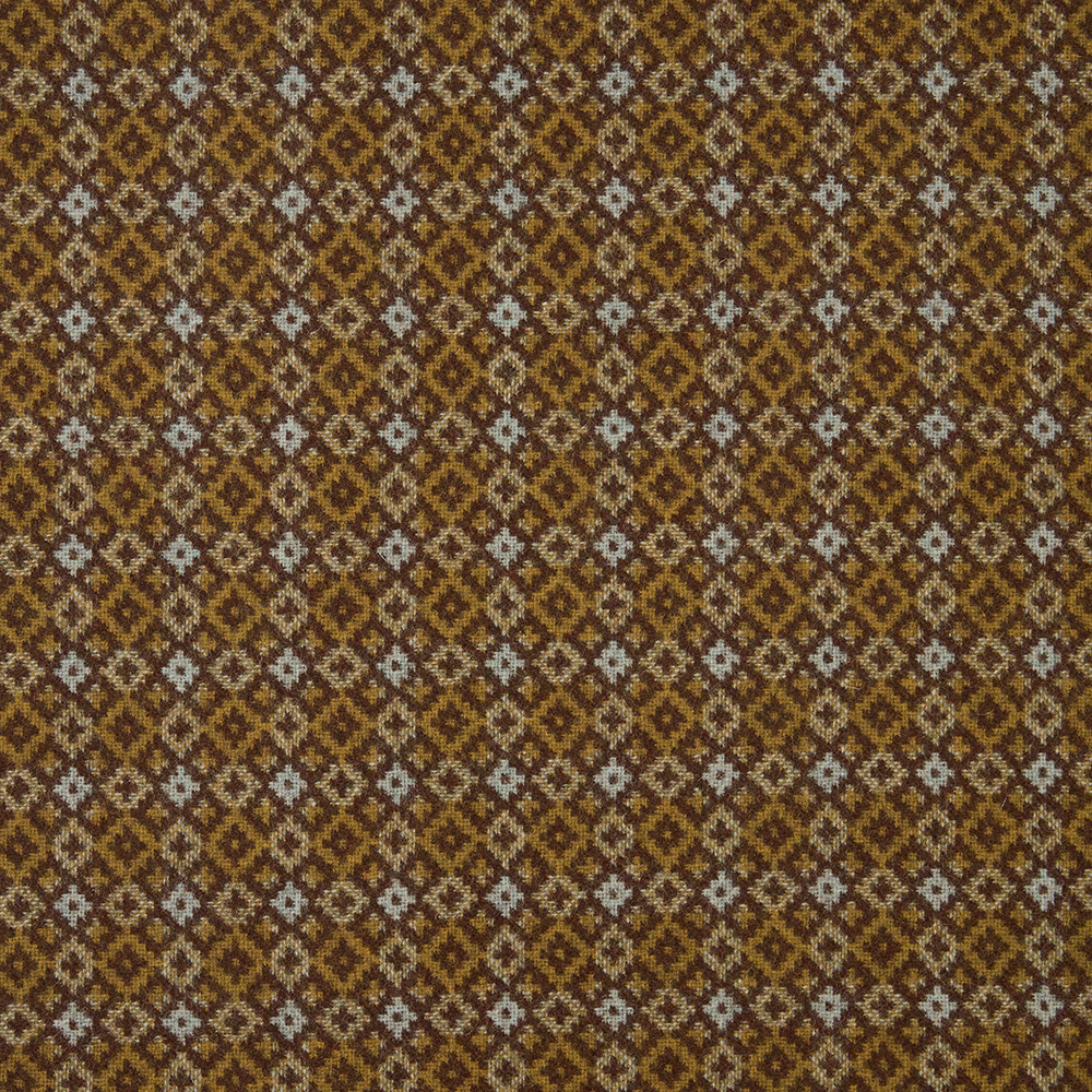 Ochre and brown diamond-patterned weave with pale blue-grey floral accents