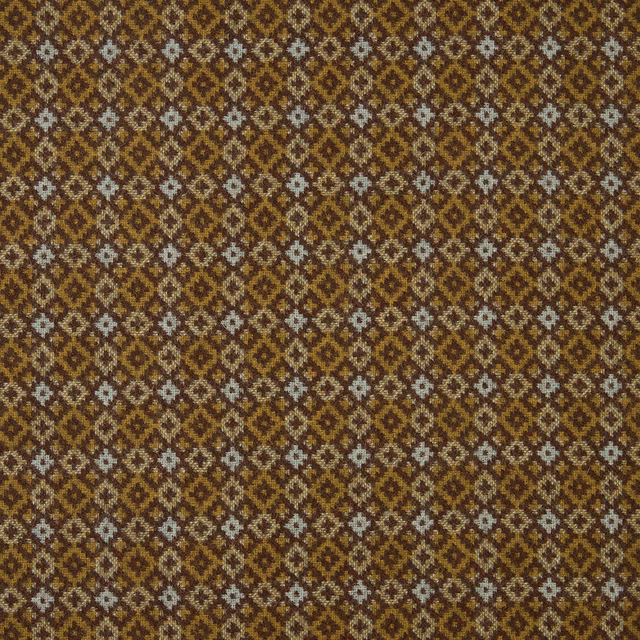 Ochre and brown diamond-patterned weave with pale blue-grey floral accents
