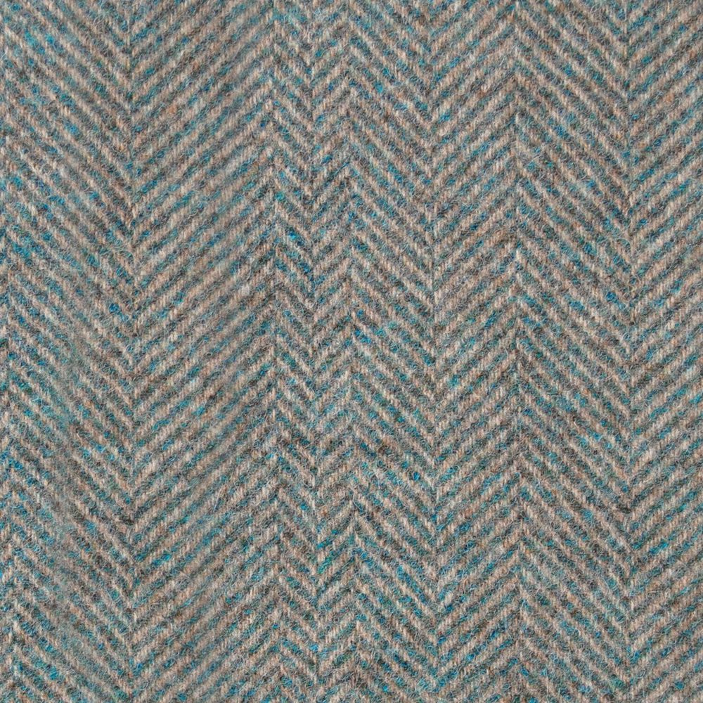 Muted teal and taupe herringbone weave with a softly textured surface
