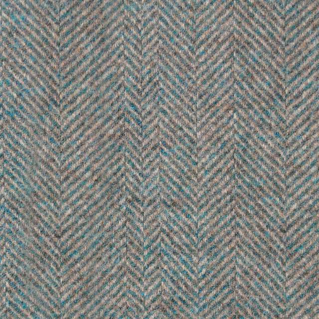 Muted teal and taupe herringbone weave with a softly textured surface