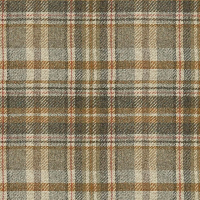 Muted taupe plaid with ochre, blue-grey, cream and pink woven lines