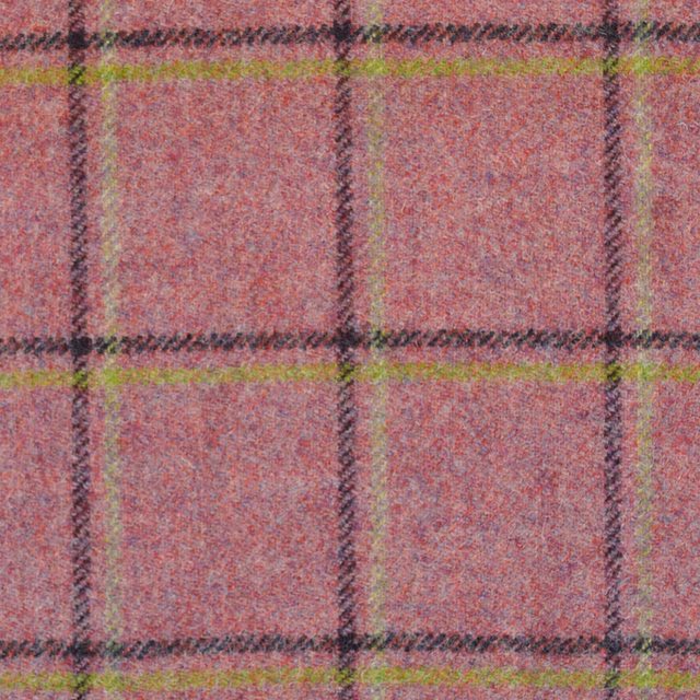 Dusty pink brushed plaid with olive-green and charcoal windowpane lines