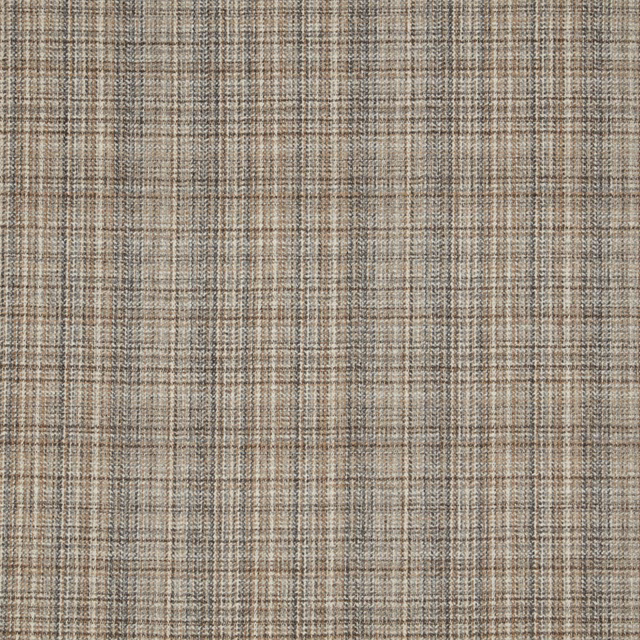 Warm taupe-grey woven check with fine brown threads and a softly textured surface