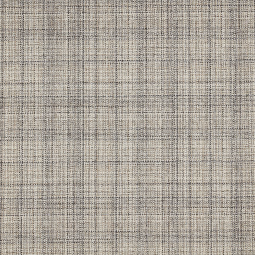 Light limestone greige fabric with a fine charcoal checked weave and tactile crosshatch texture