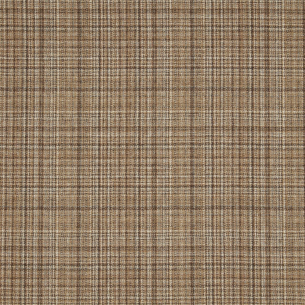 Warm taupe-brown woven check with fine cream and charcoal lines
