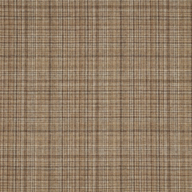 Warm taupe-brown woven check with fine cream and charcoal lines