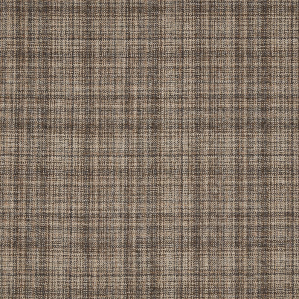 Taupe and charcoal woven check with softly mottled brown texture