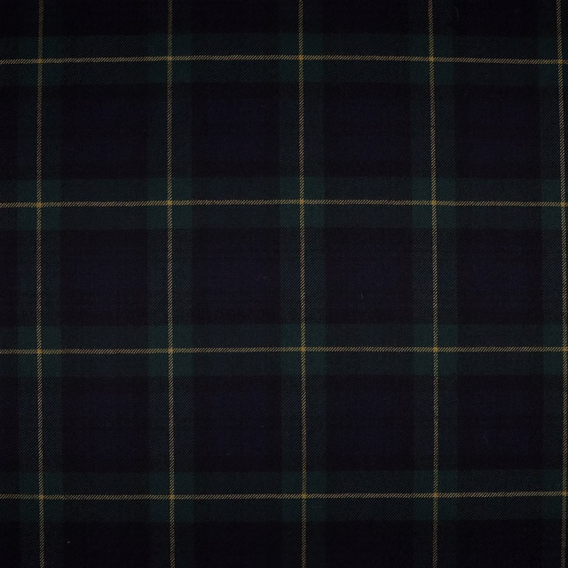 Deep navy and teal plaid with fine gold lines on a dark woven surface