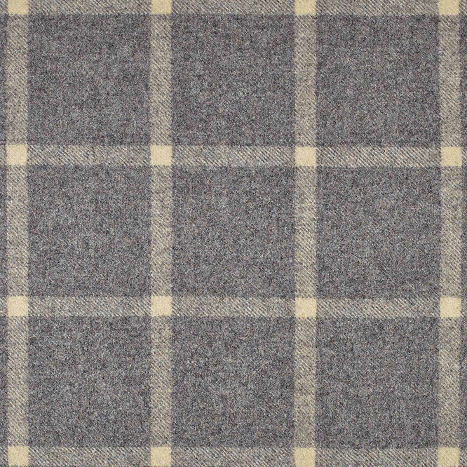 Cool mottled grey woven plaid with broad cream checks and softly flecked texture