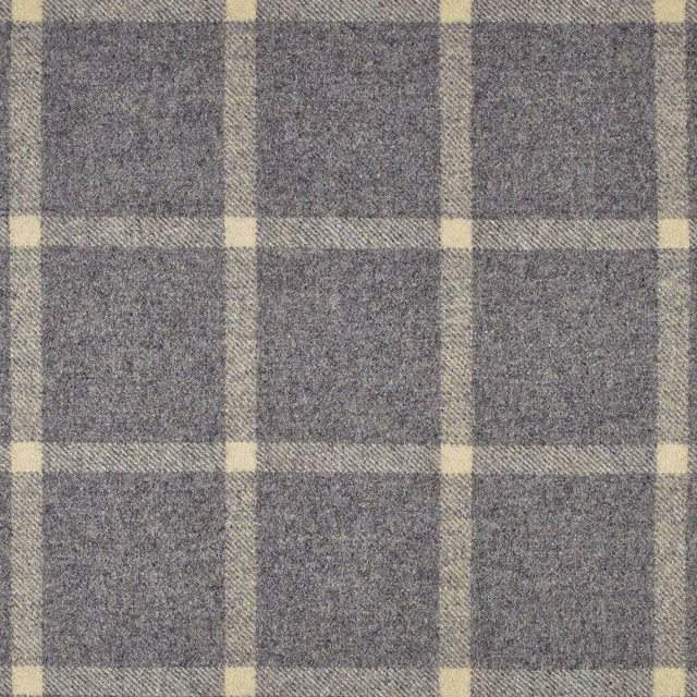 Cool mottled grey woven plaid with broad cream checks and softly flecked texture