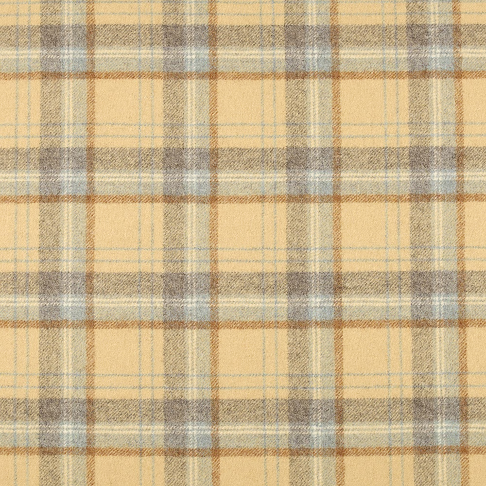 Close-up of beige checked weave with pale blue-green, taupe and rust lines