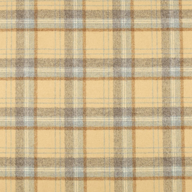 Close-up of beige checked weave with pale blue-green, taupe and rust lines