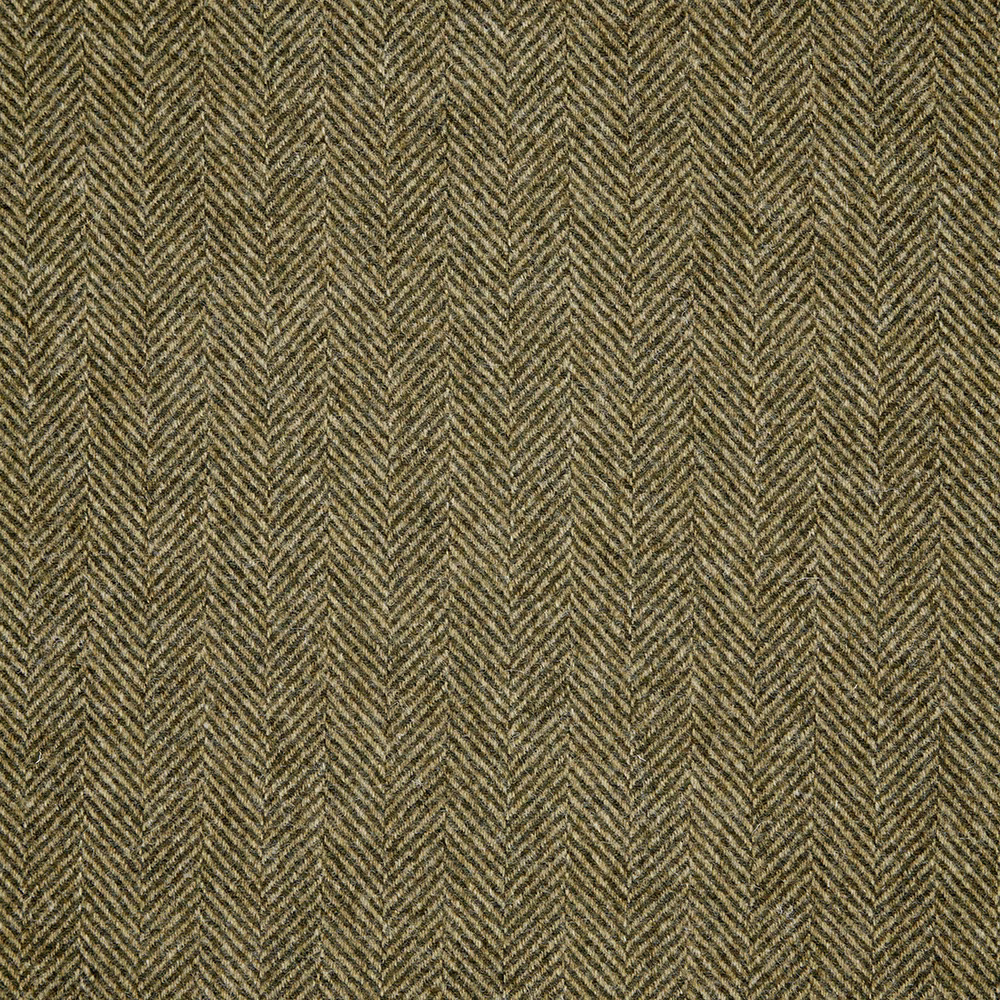 Close-up of dark olive woven herringbone with fine lighter threads and dense texture