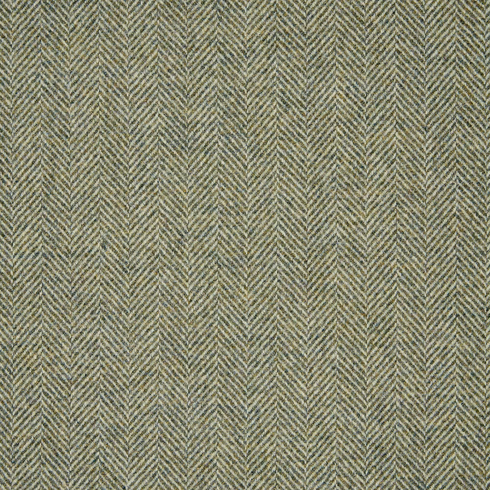 Muted dark sage upholstery with fine vertical olive-grey herringbone weave