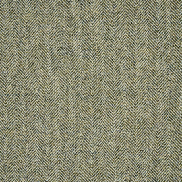 Muted dark sage upholstery with fine vertical olive-grey herringbone weave