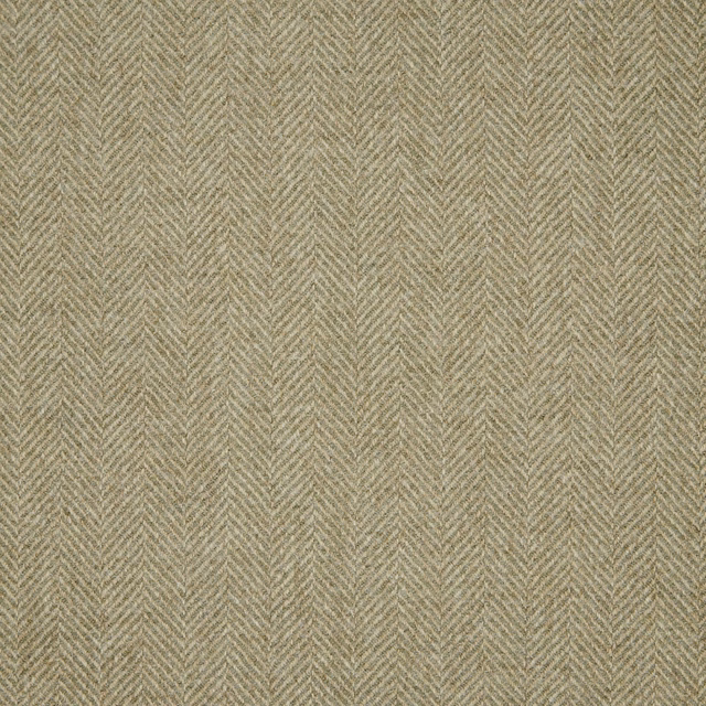 Muted fern green fabric with fine beige herringbone weave and softly flecked texture