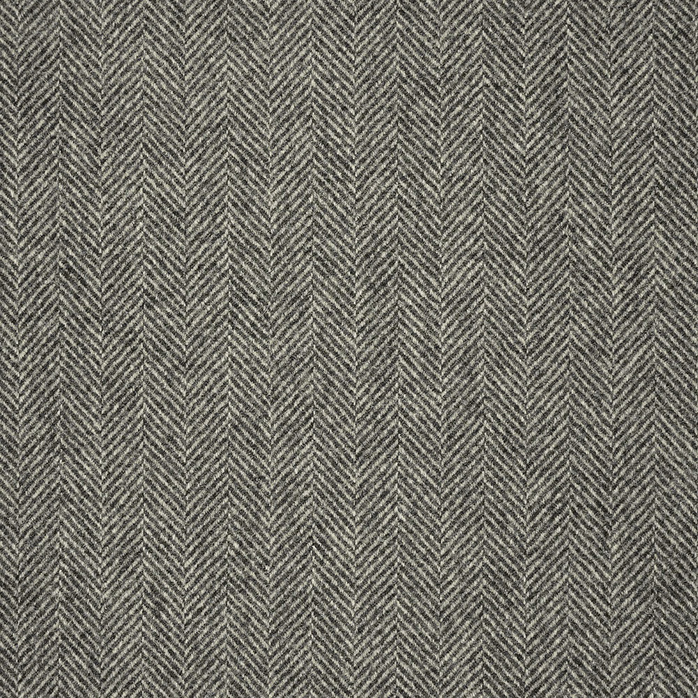 Graphite-grey woven herringbone with fine chevrons and a softly textured surface