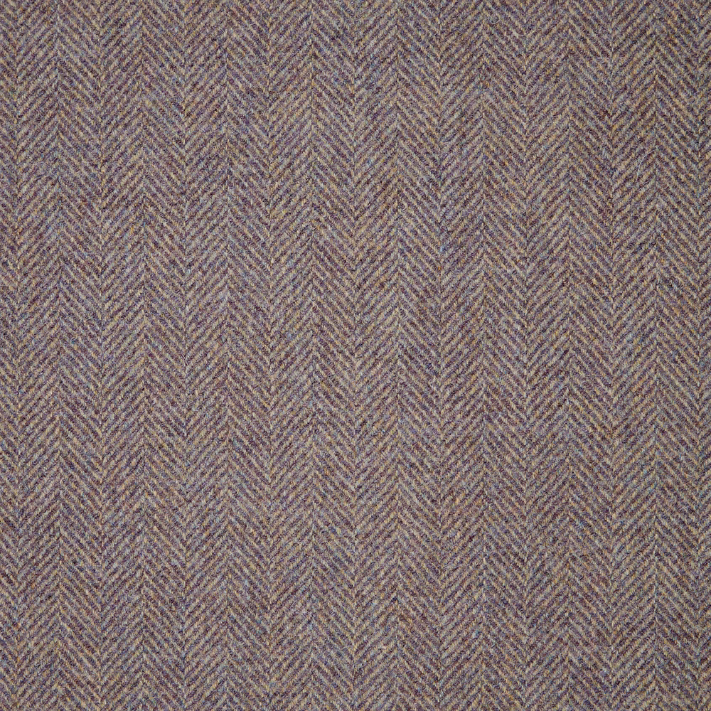 Close view of muted lilac herringbone weave with taupe-grey flecks