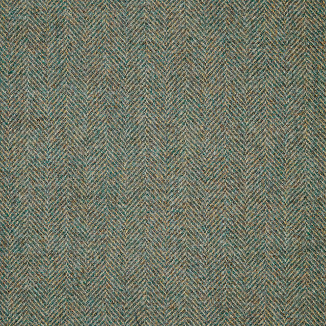 Close-up of muted marine teal fabric with fine blue-green herringbone weave and flecked texture