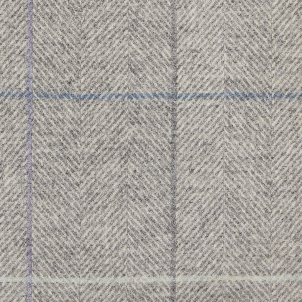 Cool marble-grey herringbone weave with blue-grey windowpane lines