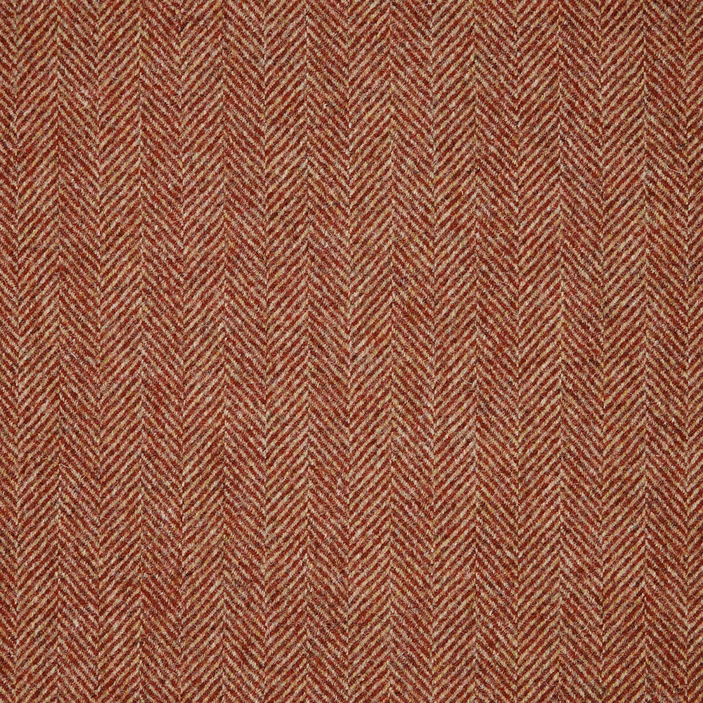 Warm russet red textile with fine lighter-thread herringbone chevrons and a flecked woven texture