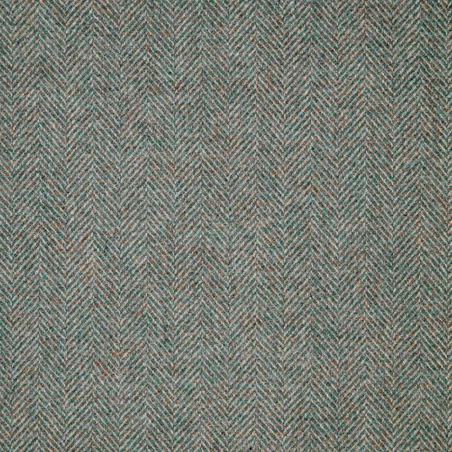 Muted sea-teal herringbone weave with fine grey and taupe flecks