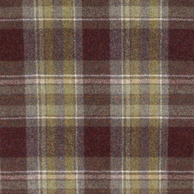 Heathered burgundy and brown plaid with olive, taupe and grey woven stripes