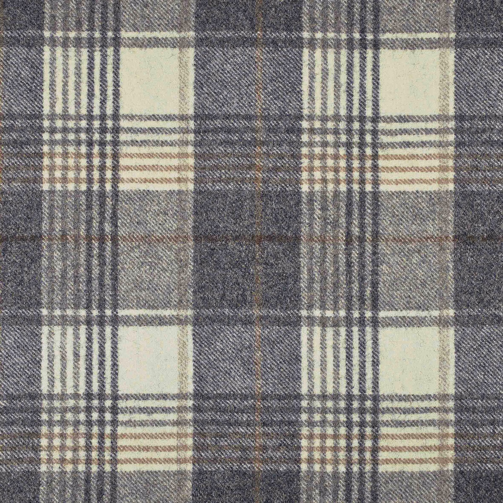 Charcoal and cream plaid weave with fine taupe cross-lines in close view