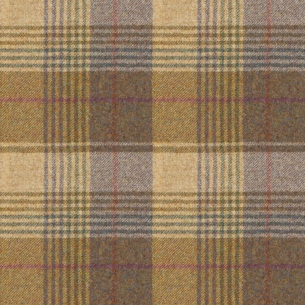 Muted grape plaid with taupe ground, olive lines and a dense woven surface