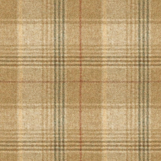 Warm sand plaid with olive-grey bands and a muted red stripe