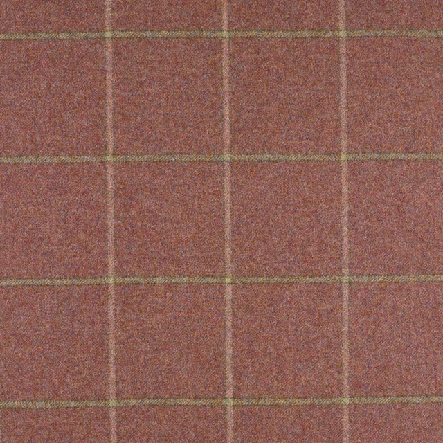 Muted terracotta-mauve woven check with olive and beige windowpane lines