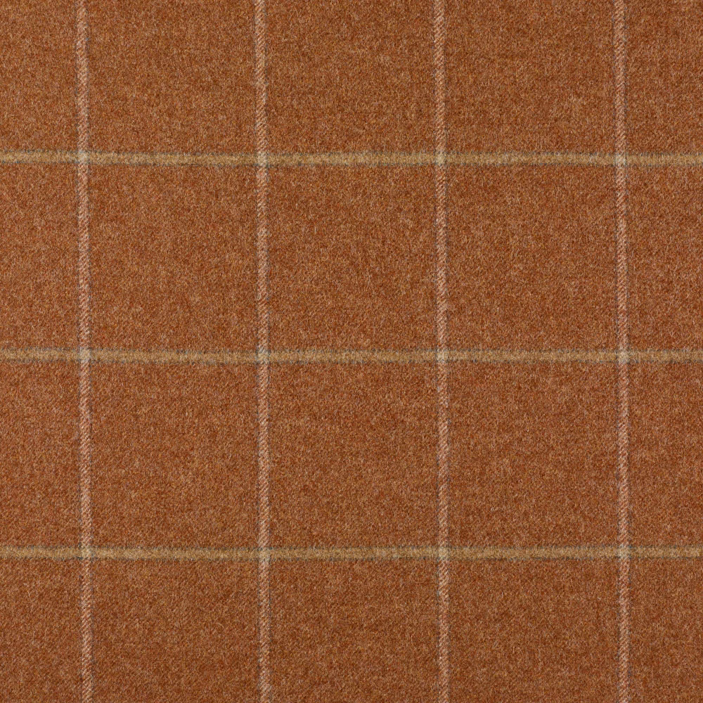 Warm red-earth checked textile with pale windowpane lines and nubby woven texture