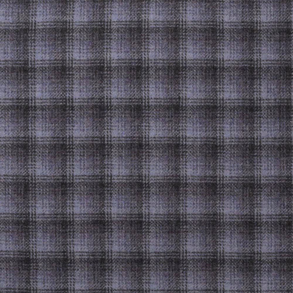 Cool lavender-grey plaid with charcoal checks and a softly napped woven surface