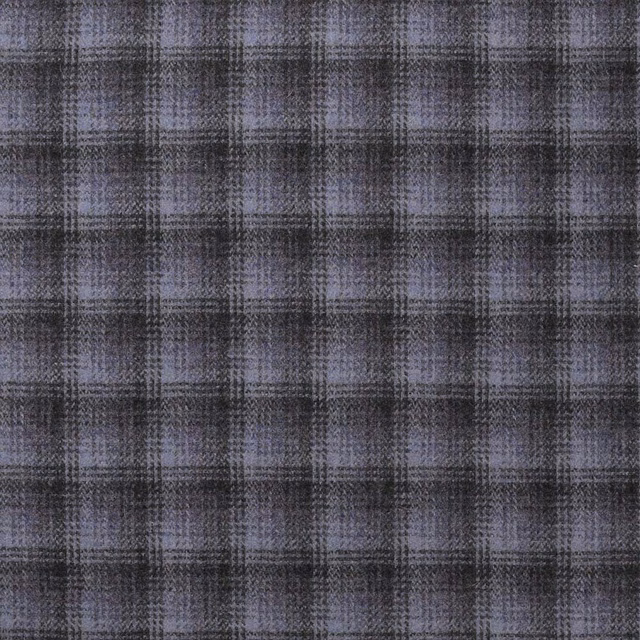 Cool lavender-grey plaid with charcoal checks and a softly napped woven surface