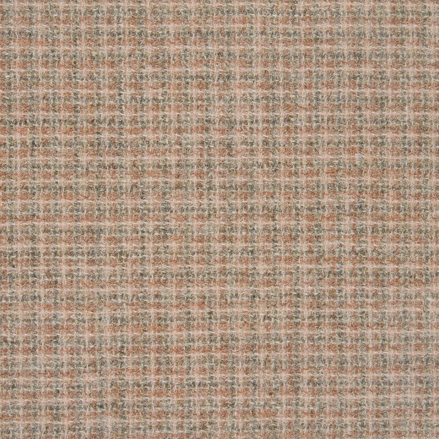 Warm sandstone check with nubby texture, rust and blue-grey woven flecks