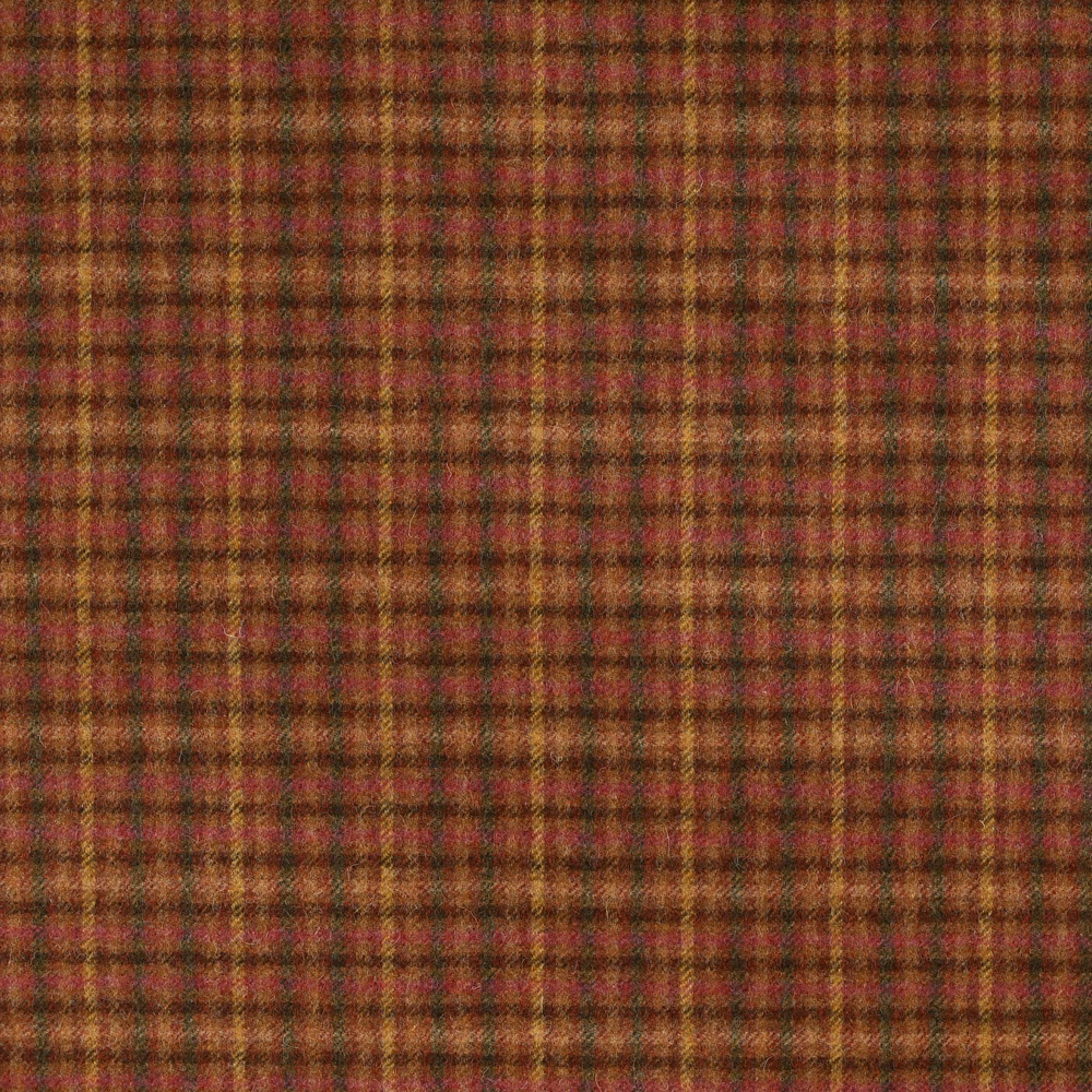 Burnt orange woven plaid with brown, burgundy and muted olive checked texture