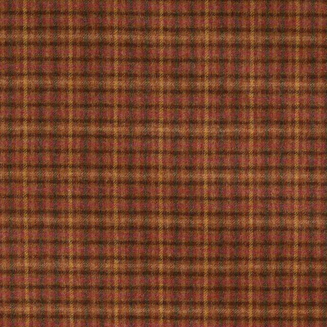 Burnt orange woven plaid with brown, burgundy and muted olive checked texture