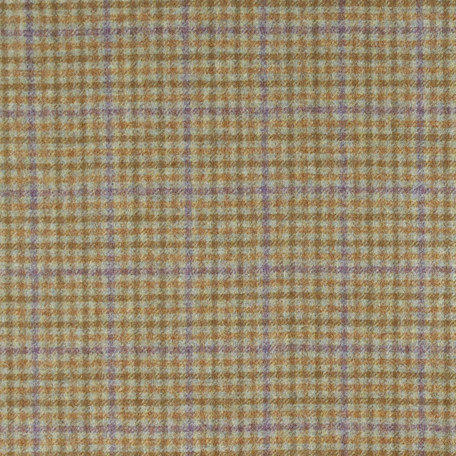 Textured small-check upholstery weave in camel, muted blue and lilac