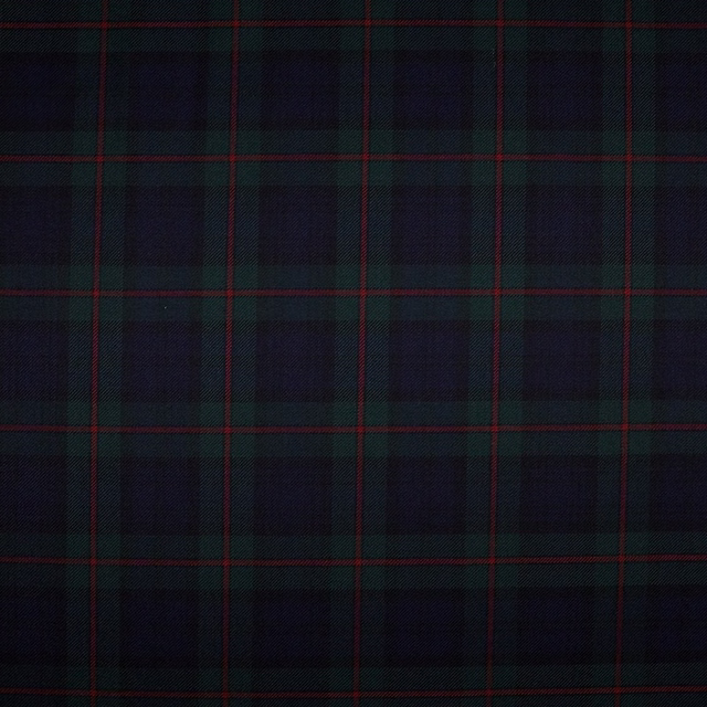 Deep navy and forest green tartan with fine burgundy lines in a tight weave